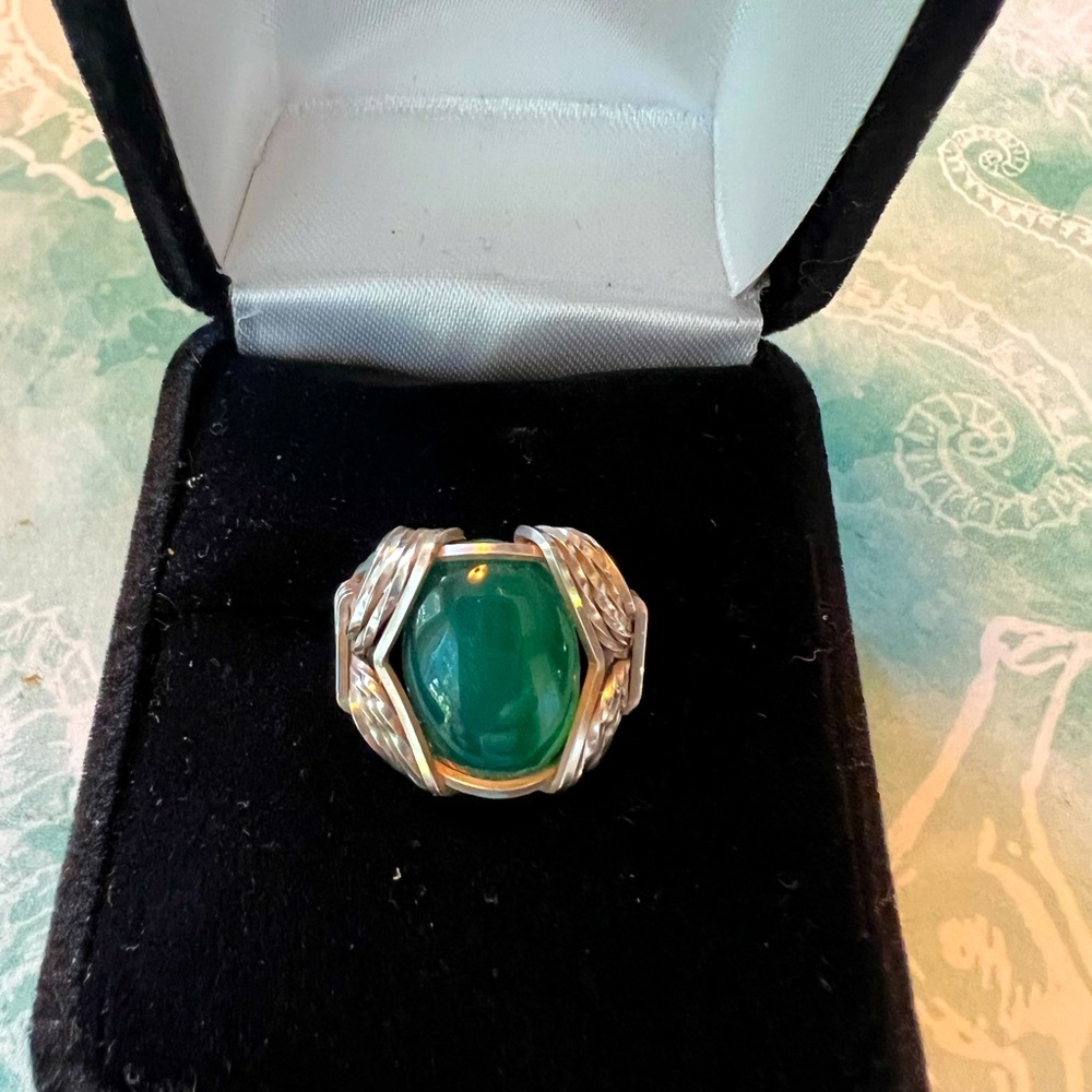 New Handcrafted Jade and sterling silver wire wrapped ring size 5 1/2